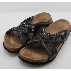 Betula by Birkenstock Joyce Black Leather Beaded Slip-On Sandals Women EU39 US 8